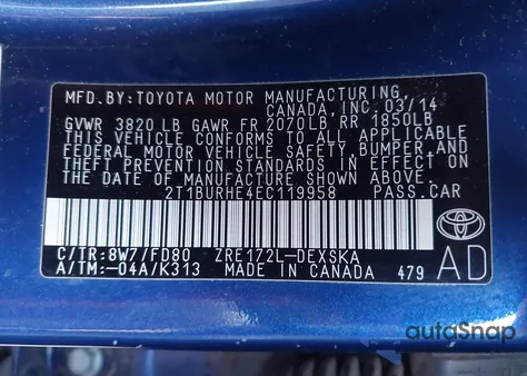2014 Toyota Corolla S from USA, damaged, VIN 2T1BURHE4EC119958